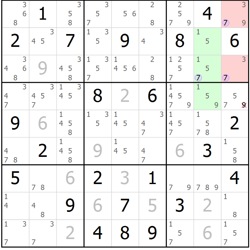 Position des candidats pour la solution de la Gr 70 page 73 du magazine de sudoku Suprême n° 027