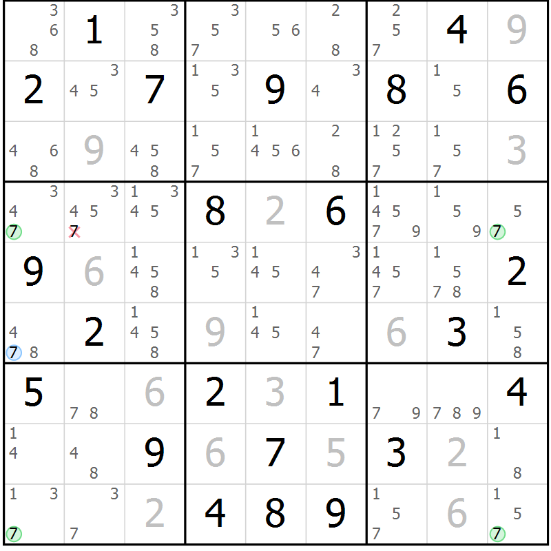 Position des candidats pour la solution de la Gr 70 page 73 du magazine de sudoku Suprême n° 027