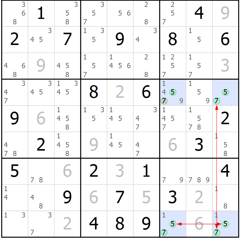 Position des candidats pour la solution de la Gr 70 page 73 du magazine de sudoku Suprême n° 027