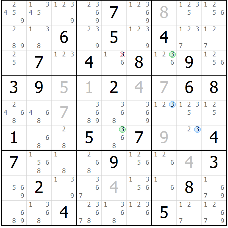 Position des candidats pour la solution de la Gr 71 page 74 du magazine de sudoku Suprême n° 027