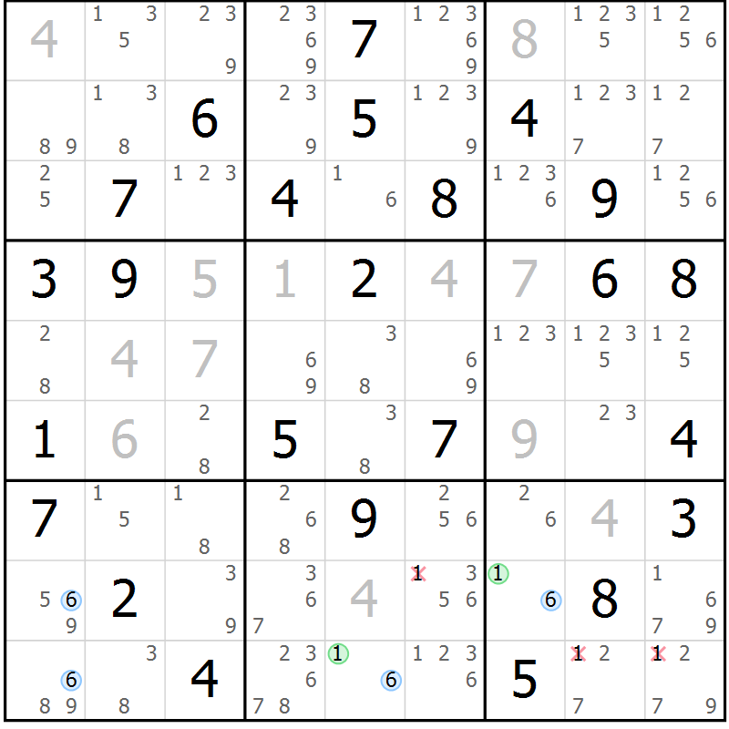 Position des candidats pour la solution de la Gr 71 page 74 du magazine de sudoku Suprême n° 027