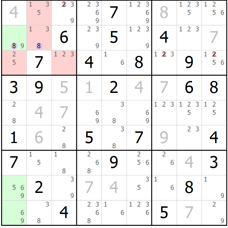 Position des candidats pour la solution de la Gr 71 page 74 du magazine de sudoku Suprême n° 027