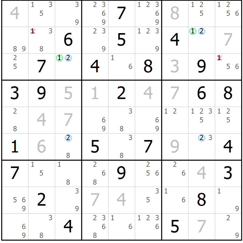 Position des candidats pour la solution de la Gr 71 page 74 du magazine de sudoku Suprême n° 027