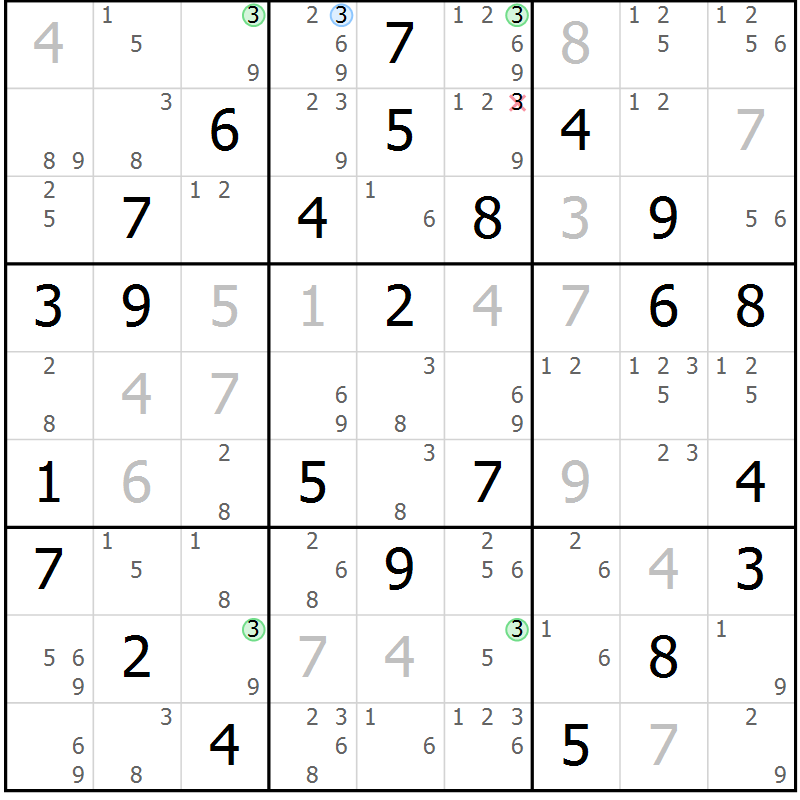 Position des candidats pour la solution de la Gr 71 page 74 du magazine de sudoku Suprême n° 027