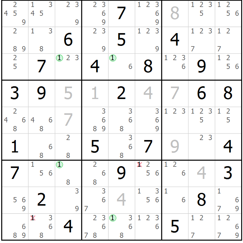 Position des candidats pour la solution de la Gr 71 page 74 du magazine de sudoku Suprême n° 027