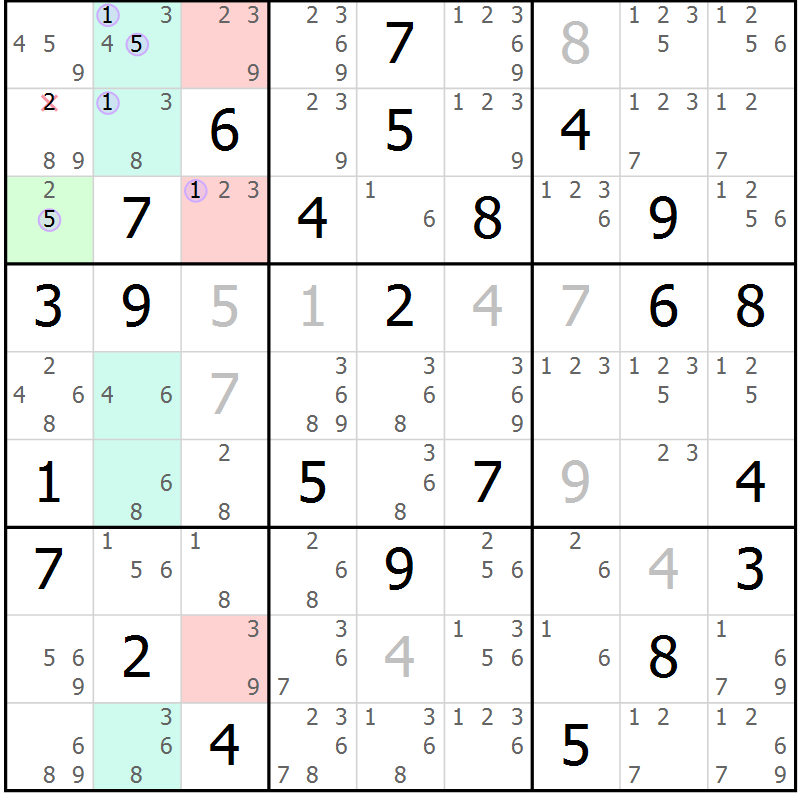 Position des candidats pour la solution de la Gr 71 page 74 du magazine de sudoku Suprême n° 027
