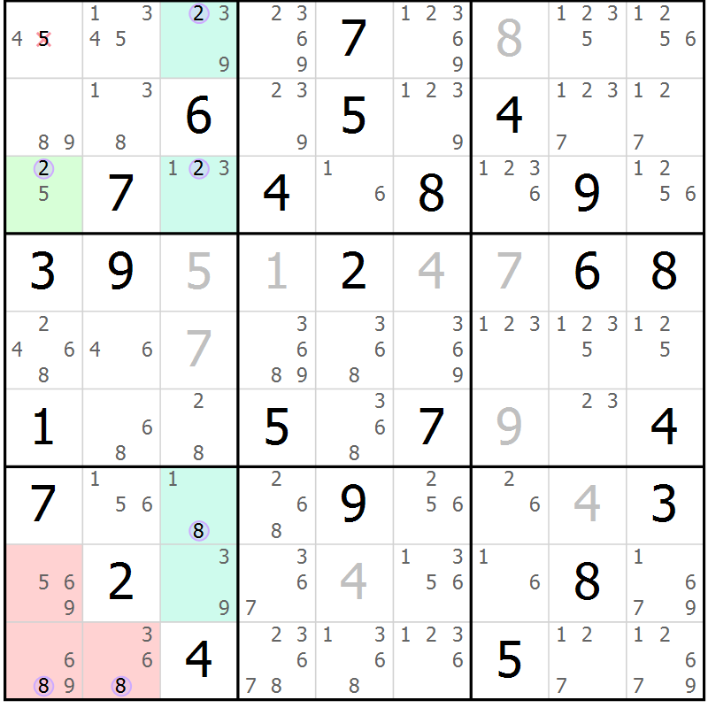 Position des candidats pour la solution de la Gr 71 page 74 du magazine de sudoku Suprême n° 027