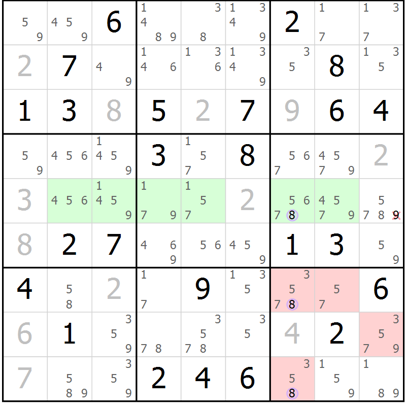 Position des candidats pour la solution de la Gr 72 page 75 du magazine de sudoku Suprême n° 027