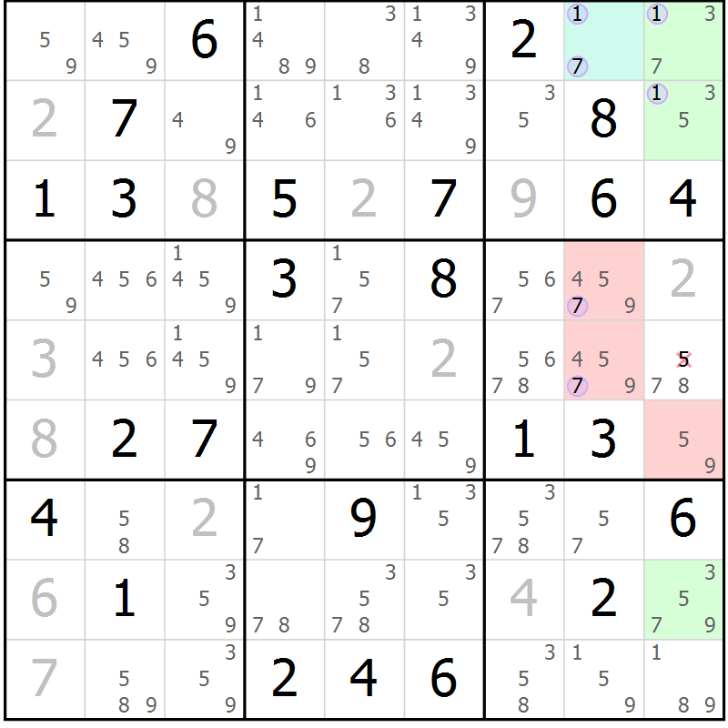 Position des candidats pour la solution de la Gr 72 page 75 du magazine de sudoku Suprême n° 027