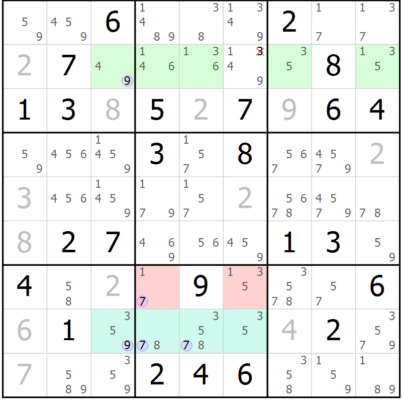 Position des candidats pour la solution de la Gr 72 page 75 du magazine de sudoku Suprême n° 027