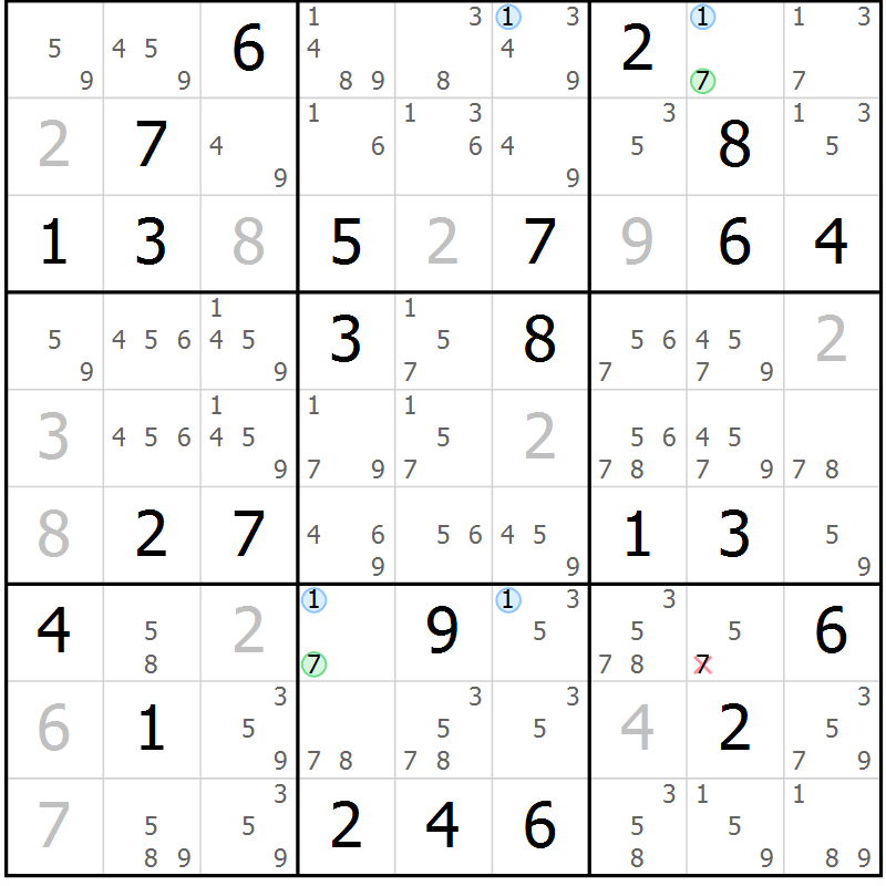 Position des candidats pour la solution de la Gr 72 page 75 du magazine de sudoku Suprême n° 027