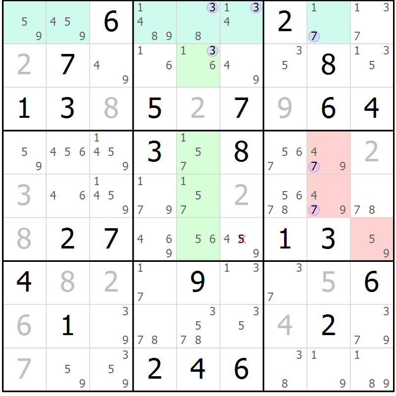 Position des candidats pour la solution de la Gr 72 page 75 du magazine de sudoku Suprême n° 027