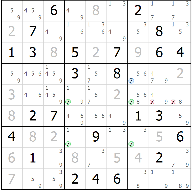 Position des candidats pour la solution de la Gr 72 page 75 du magazine de sudoku Suprême n° 027