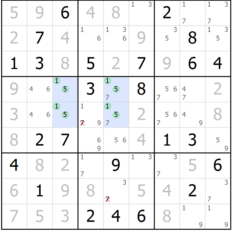 Position des candidats pour la solution de la Gr 72 page 75 du magazine de sudoku Suprême n° 027