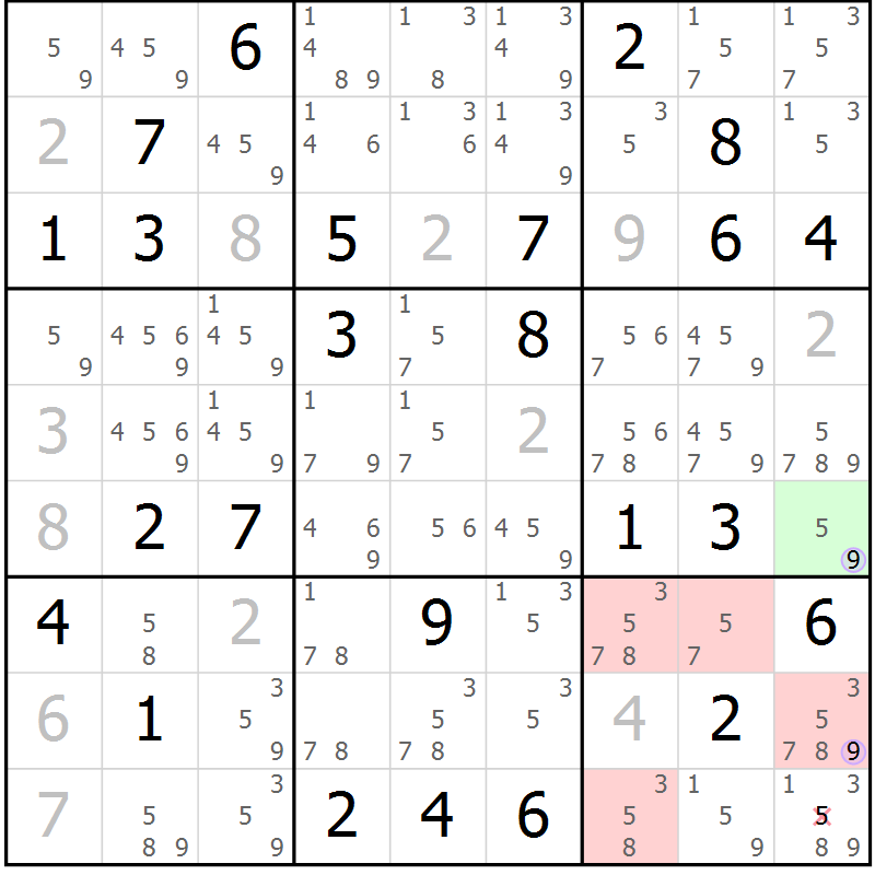 Position des candidats pour la solution de la Gr 72 page 75 du magazine de sudoku Suprême n° 027