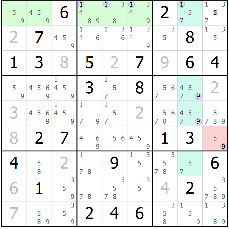Position des candidats pour la solution de la Gr 72 page 75 du magazine de sudoku Suprême n° 027
