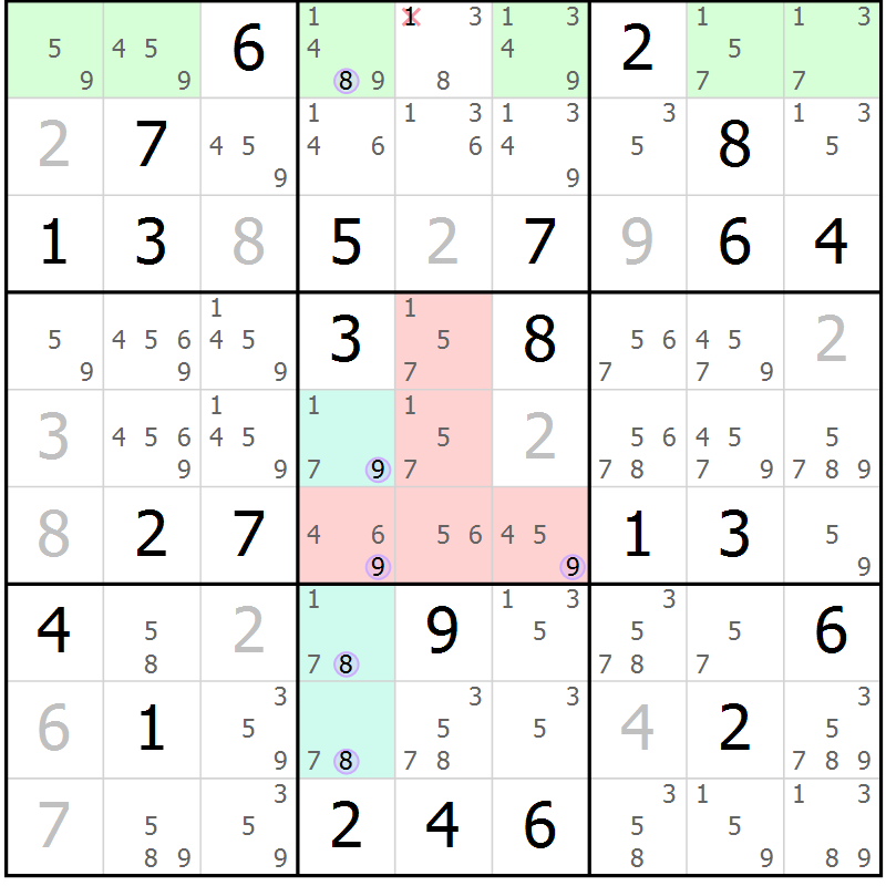 Position des candidats pour la solution de la Gr 72 page 75 du magazine de sudoku Suprême n° 027