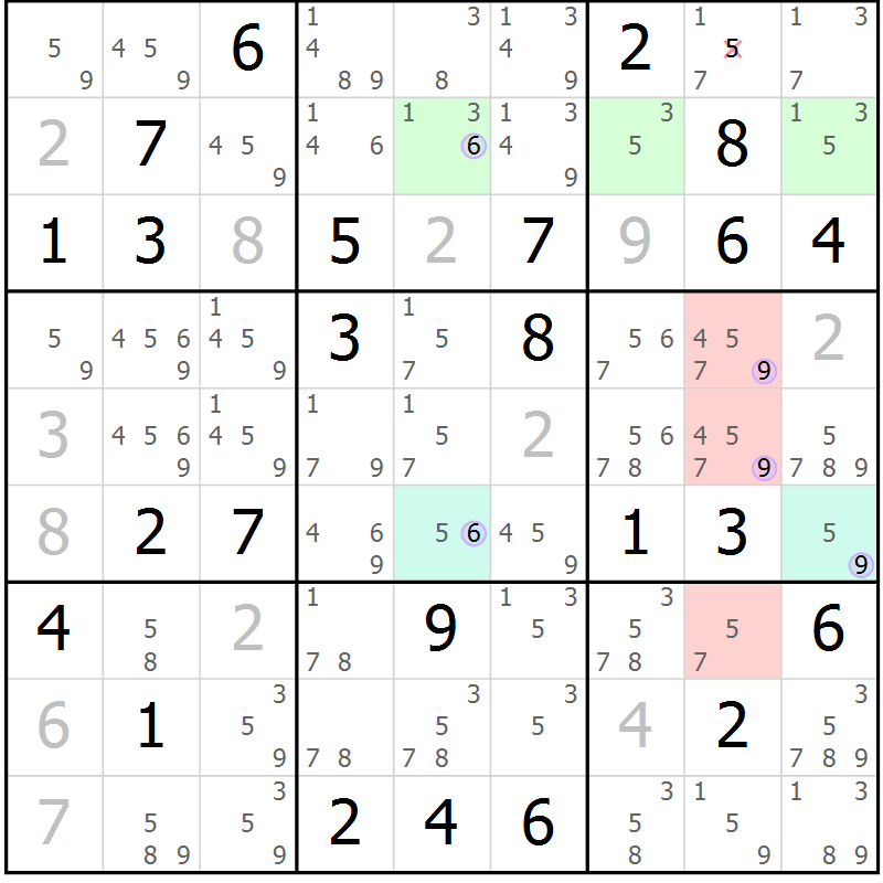 Position des candidats pour la solution de la Gr 72 page 75 du magazine de sudoku Suprême n° 027