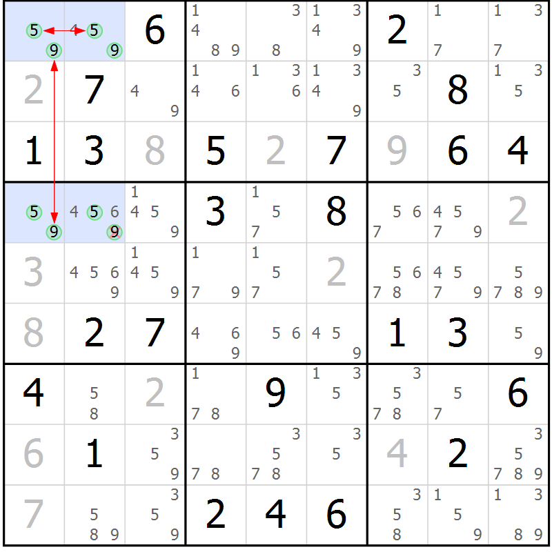 Position des candidats pour la solution de la Gr 72 page 75 du magazine de sudoku Suprême n° 027