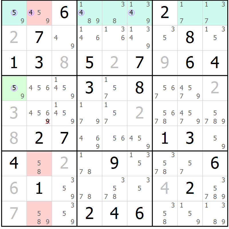 Position des candidats pour la solution de la Gr 72 page 75 du magazine de sudoku Suprême n° 027