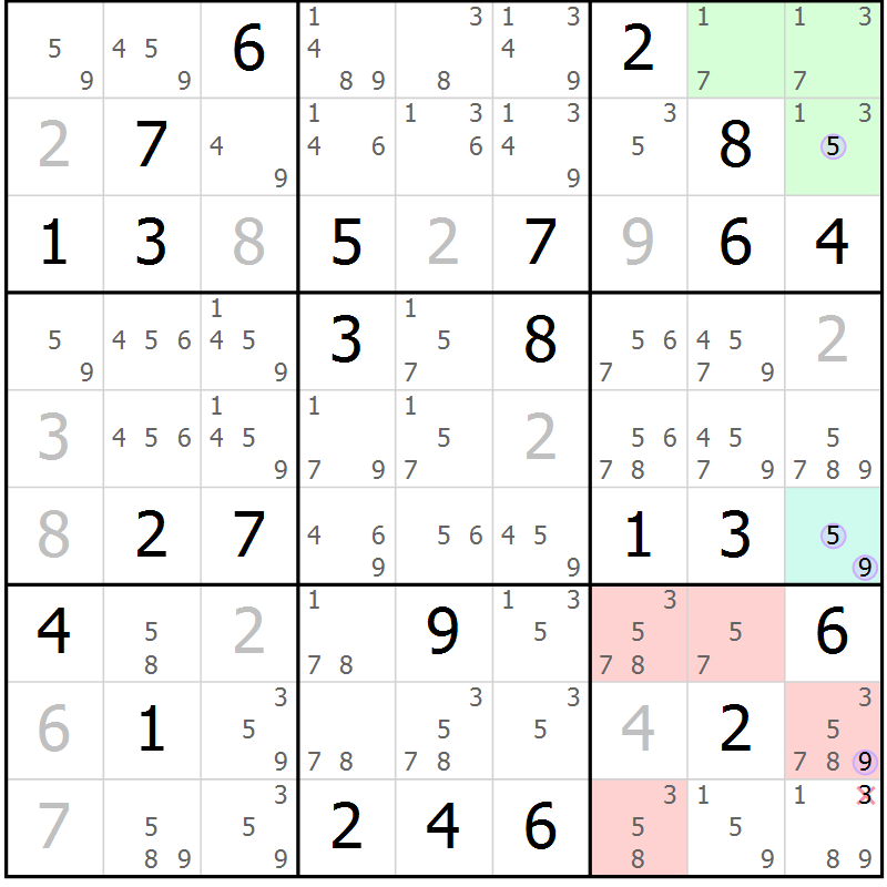 Position des candidats pour la solution de la Gr 72 page 75 du magazine de sudoku Suprême n° 027