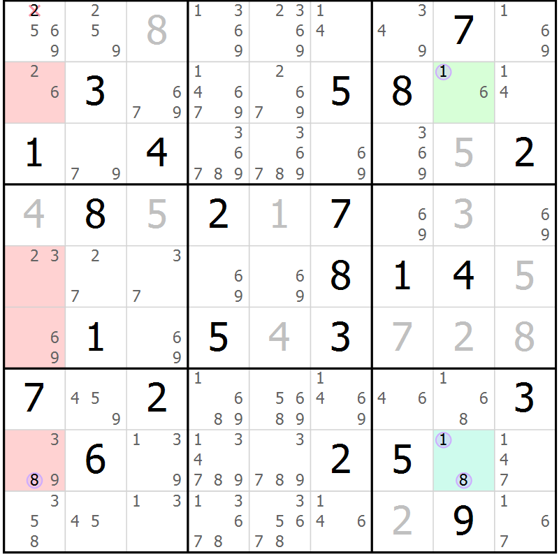 Position des candidats pour la solution de la Gr 73 page 76 du magazine de sudoku Suprême n° 027