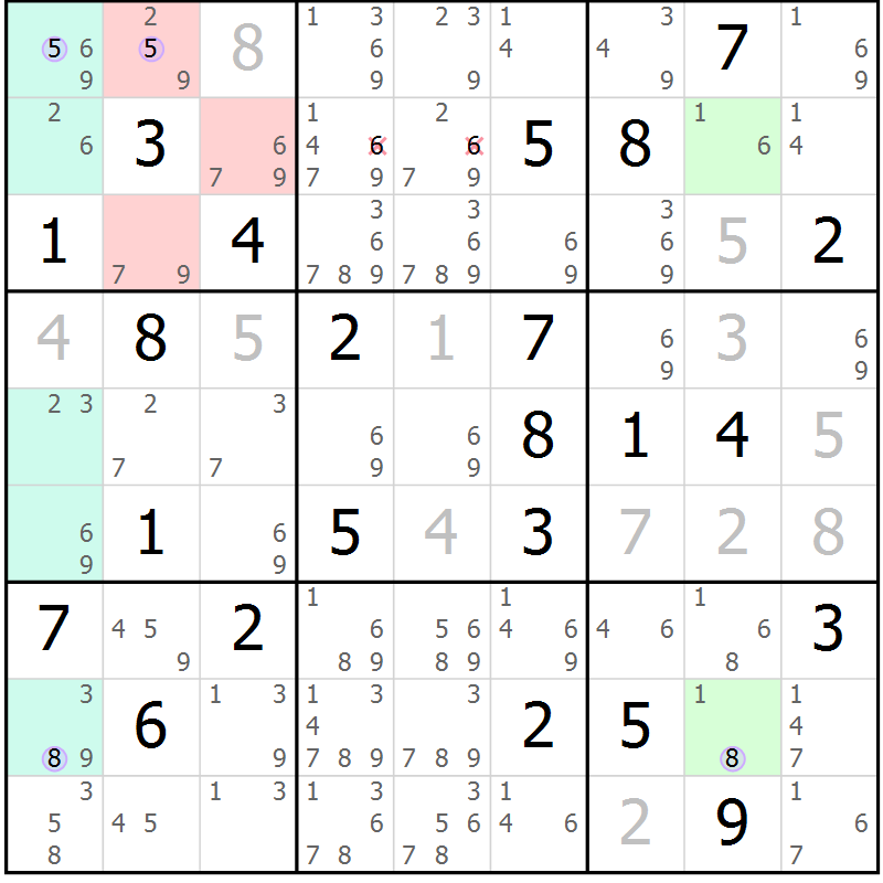 Position des candidats pour la solution de la Gr 73 page 76 du magazine de sudoku Suprême n° 027