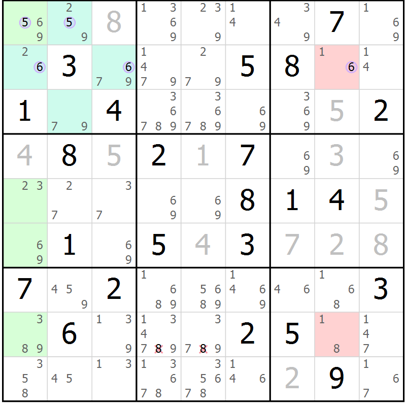 Position des candidats pour la solution de la Gr 73 page 76 du magazine de sudoku Suprême n° 027