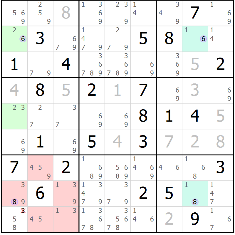 Position des candidats pour la solution de la Gr 73 page 76 du magazine de sudoku Suprême n° 027