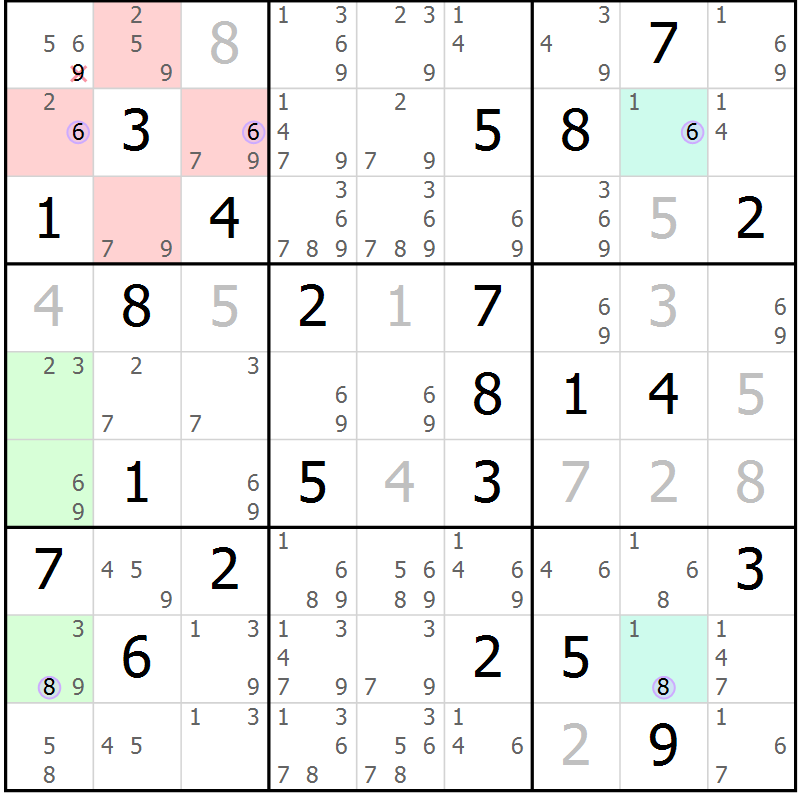 Position des candidats pour la solution de la Gr 73 page 76 du magazine de sudoku Suprême n° 027