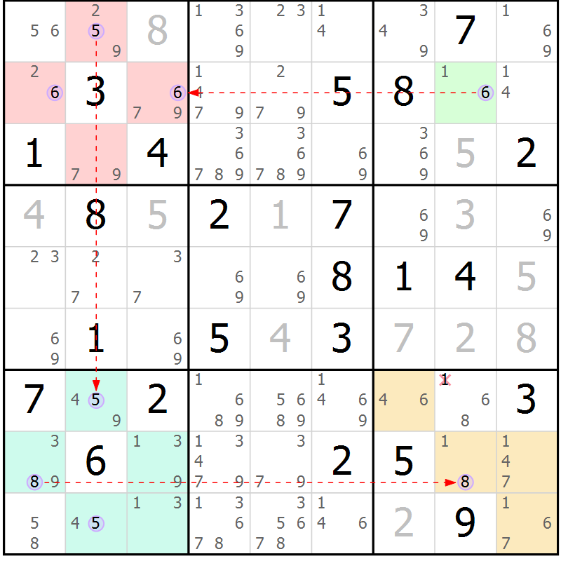 Position des candidats pour la solution de la Gr 73 page 76 du magazine de sudoku Suprême n° 027