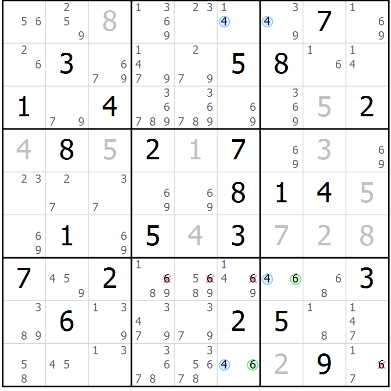 Position des candidats pour la solution de la Gr 73 page 76 du magazine de sudoku Suprême n° 027