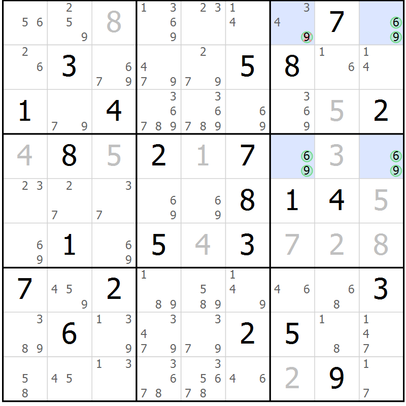 Position des candidats pour la solution de la Gr 73 page 76 du magazine de sudoku Suprême n° 027