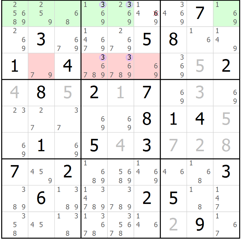 Position des candidats pour la solution de la Gr 73 page 76 du magazine de sudoku Suprême n° 027