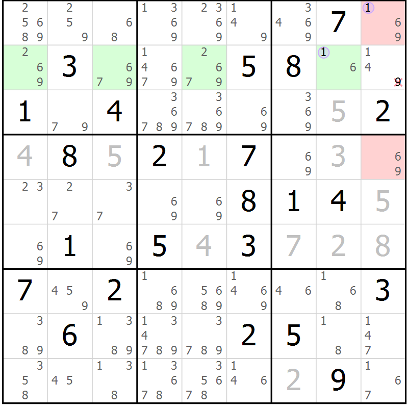 Position des candidats pour la solution de la Gr 73 page 76 du magazine de sudoku Suprême n° 027