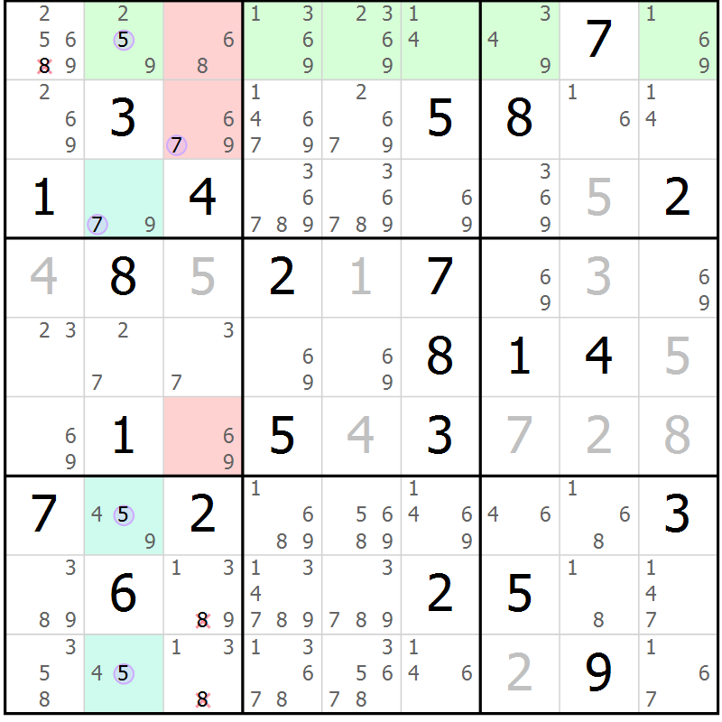 Position des candidats pour la solution de la Gr 73 page 76 du magazine de sudoku Suprême n° 027