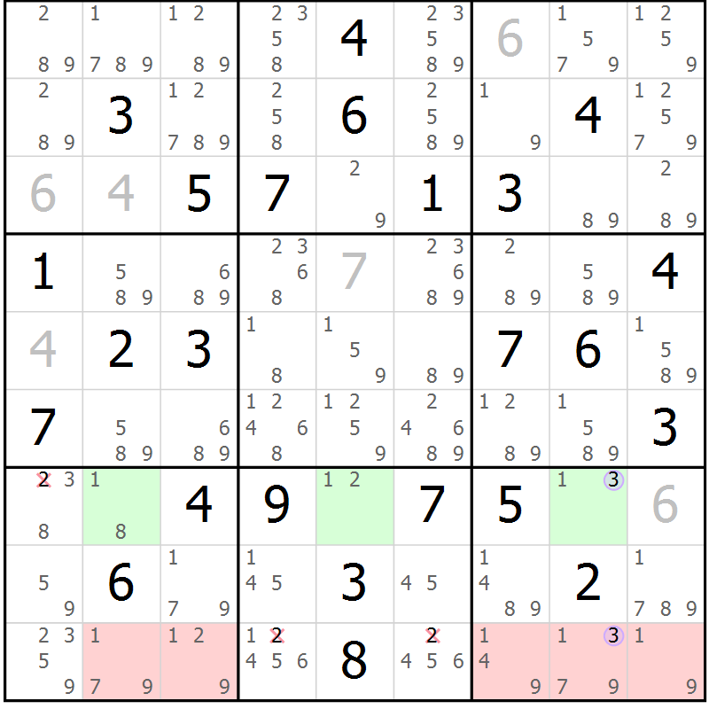 Position des candidats pour la solution de la Gr 74 page 77 du magazine de sudoku Suprême n° 027