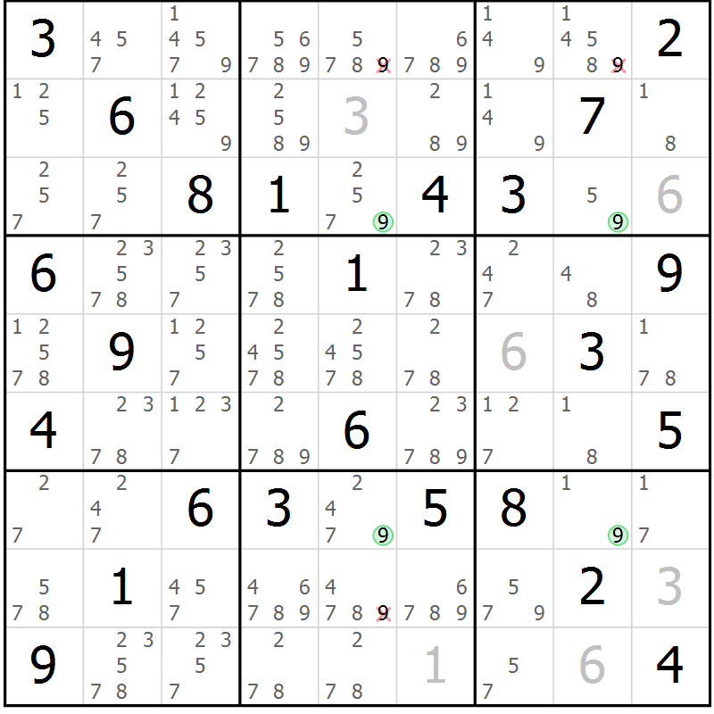 Position des candidats pour la solution de la Gr 75 page 78 du magazine de sudoku Suprême n° 027