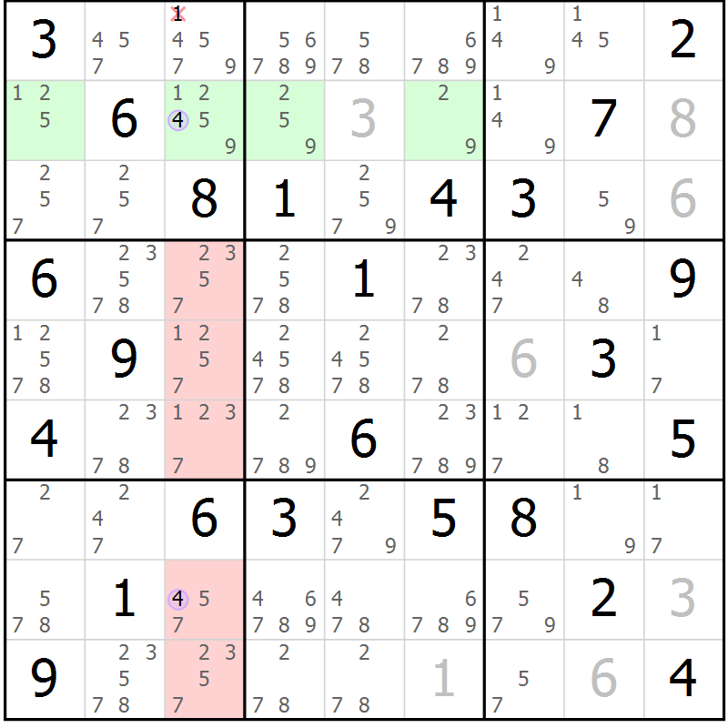 Position des candidats pour la solution de la Gr 75 page 78 du magazine de sudoku Suprême n° 027