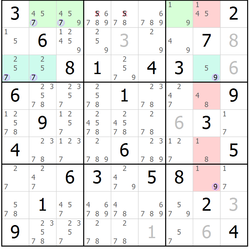 Position des candidats pour la solution de la Gr 75 page 78 du magazine de sudoku Suprême n° 027