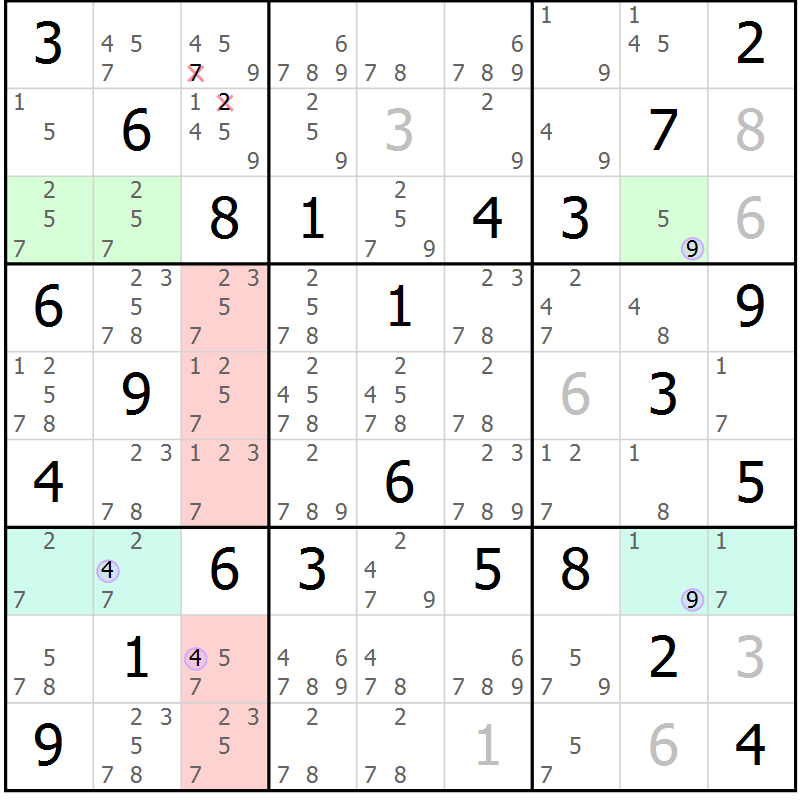 Position des candidats pour la solution de la Gr 75 page 78 du magazine de sudoku Suprême n° 027