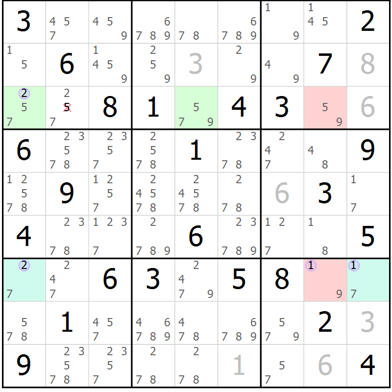 Position des candidats pour la solution de la Gr 75 page 78 du magazine de sudoku Suprême n° 027