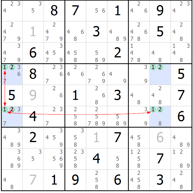 Position des candidats pour la solution de la Gr 76 page 79 du magazine de sudoku Suprême n° 027