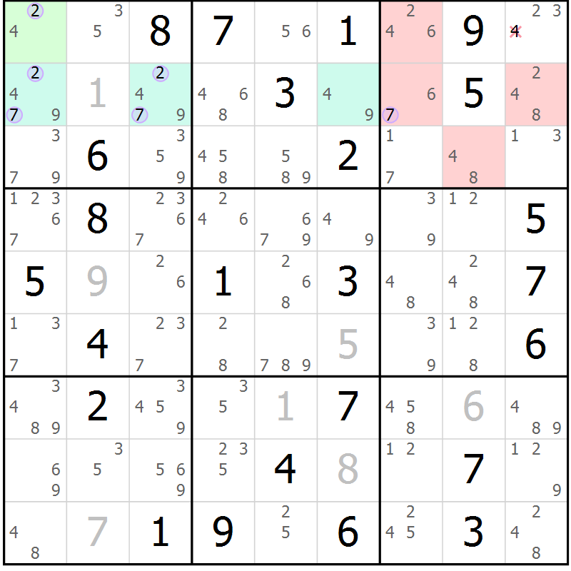 Position des candidats pour la solution de la Gr 76 page 79 du magazine de sudoku Suprême n° 027