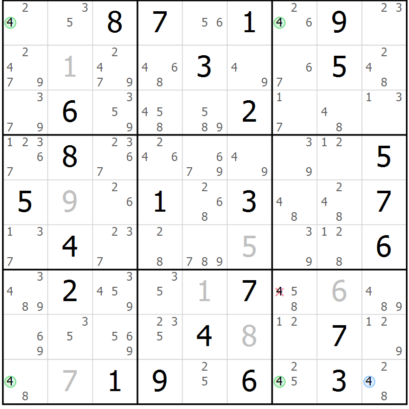 Position des candidats pour la solution de la Gr 76 page 79 du magazine de sudoku Suprême n° 027