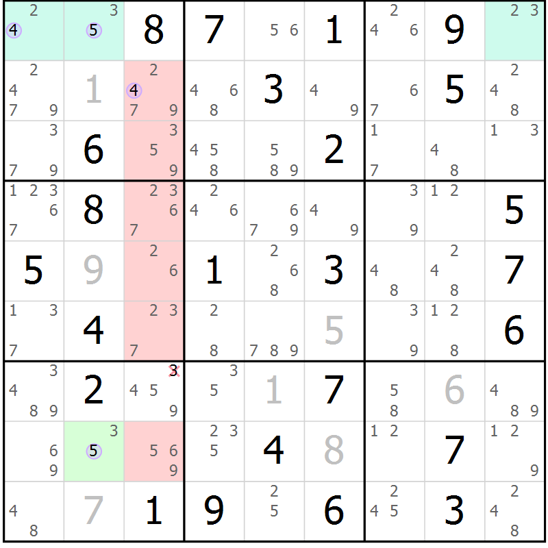 Position des candidats pour la solution de la Gr 76 page 79 du magazine de sudoku Suprême n° 027