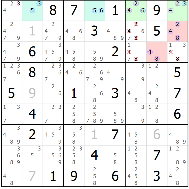 Position des candidats pour la solution de la Gr 76 page 79 du magazine de sudoku Suprême n° 027
