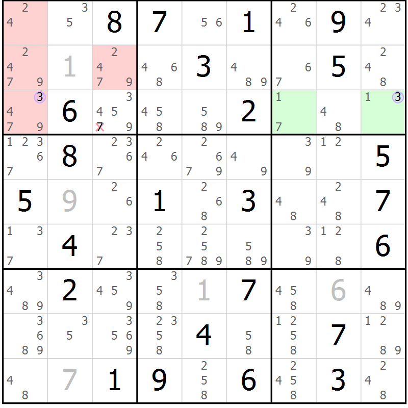 Position des candidats pour la solution de la Gr 76 page 79 du magazine de sudoku Suprême n° 027
