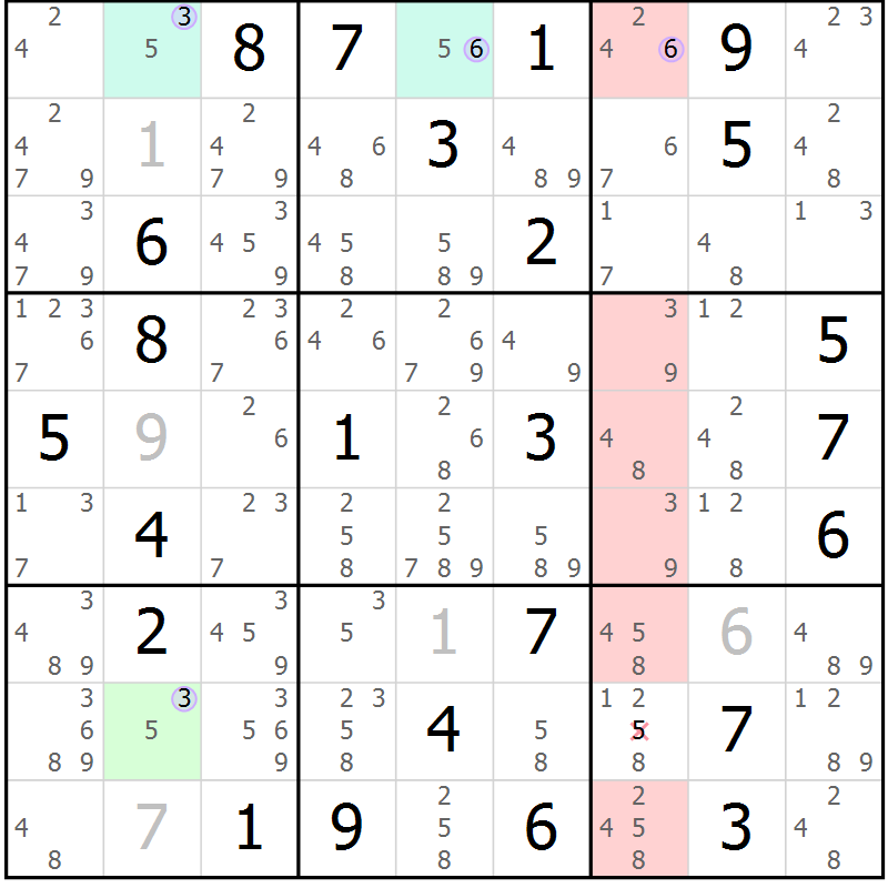 Position des candidats pour la solution de la Gr 76 page 79 du magazine de sudoku Suprême n° 027