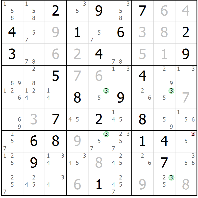 Position des candidats pour la solution de la Gr 77 page 80 du magazine de sudoku Suprême n° 027